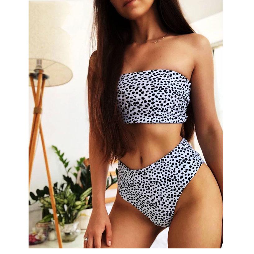 WTEMPO Leopard Printed Strap Bikini Leopard Printed High Waist Split Sexy Swimsuit