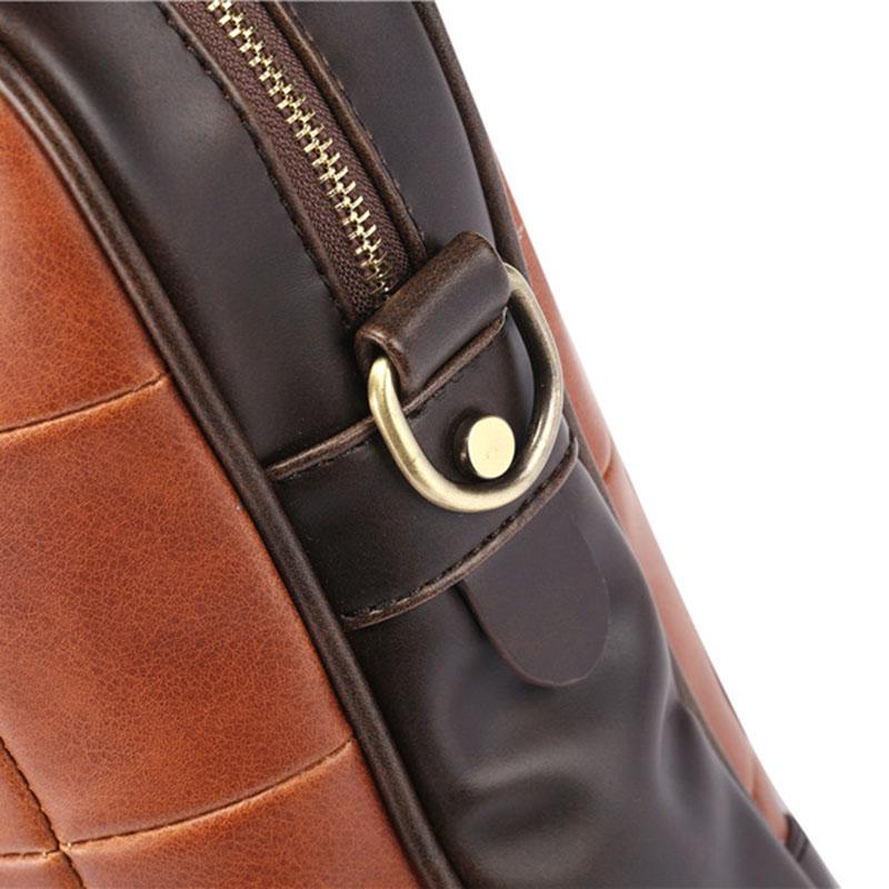 Business briefcase men retro large capacity zipper PU leather anti-theft waterproof wearable handbag