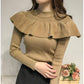 Bright Silk Ruffled Glitter Gold Thread Pullover Long sleeve Knitted Bottoming Sweater