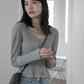 Autumn Korean Cardigan Top V-neck Knit Jacket Short Long Sleeve Striped Young Women Sweater