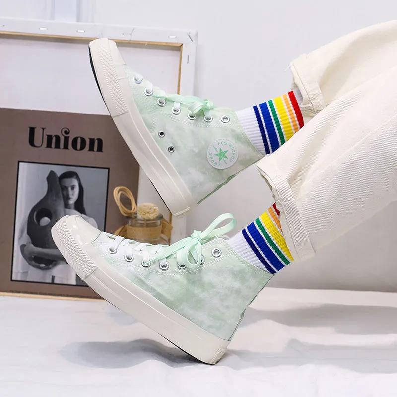 Gradient Color Lace-up Canvas Shoes Female Students Korean Style High-top Shoes Female Tie-dye Shoes