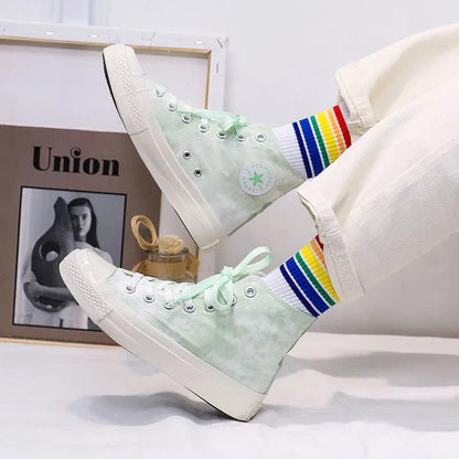 Gradient Color Lace-up Canvas Shoes Female Students Korean Style High-top Shoes Female Tie-dye Shoes
