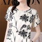 Large Size Women's Fashion Printing T-shirt Women's Summer Thin Section Fat Mother Western Style Loose Round Neck Top Bottoming Shirt