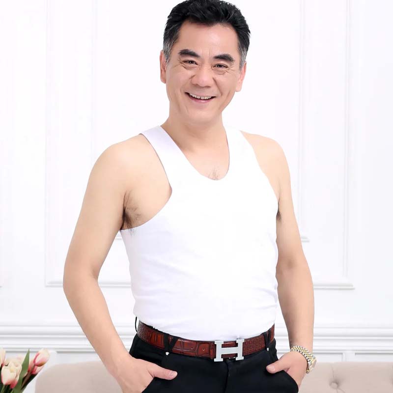 Middle-aged and Elderly Cotton Vest Men's Singlet Summer Bottoming Shirt for The Elderly (2 Pieces)