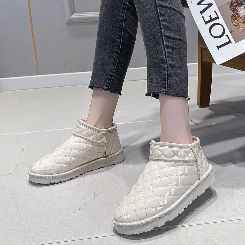 Winter Plus Velvet Casual Rhombus Cotton Shoes Boots Waterproof Snow Boots Women