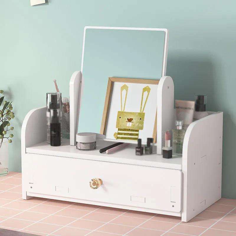 WomenVanity Mirror with Storage  Integrated Desktop Removable Makeup Mirror Bedroom Dormitory