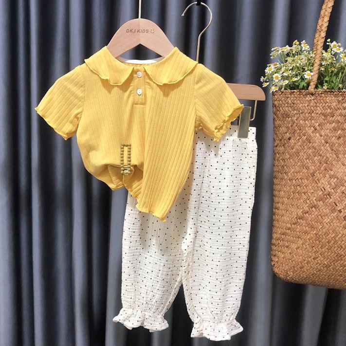 2PCS Girls Summer Thin Suit Loose Printing T Shirt Mosquito Repellent Pants Bunch Pants Casual Suit Two Piece Set