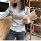 Women Sweaters Stripe Prints High Collar Long Sleeve Pullover Bottoming Shirts