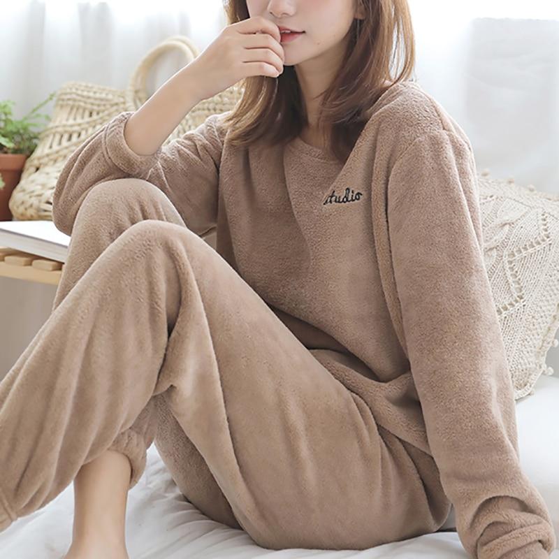 Women's Pajama Tops Warm Flannel Pajamas Sleepwear Home Wear Thick Winter Velvet Female Plush Pajamas Sweatshirt Hoodies