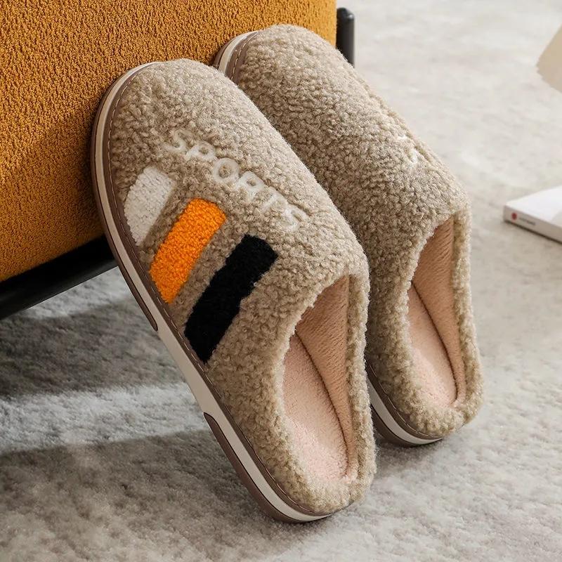 Autumn Winter Women Men Slippers Soft Sole Home Shoes Thick Warm Indoor Slippers Non-slip Sliders Cute Comfortable Footwear Couple Fur Fluffy Sliders