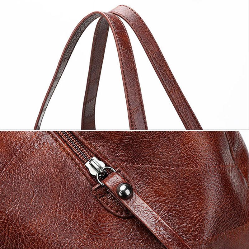 Vintage PU Leather Soft Leather All-match Tote Bag Simple One-shoulder Handbag Multi-layer Casual Lady Messenger Bag