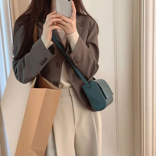 Women's Suit Jacket Korean Style Loose Spring  Autumn British Style Gray Short Suit Small Top