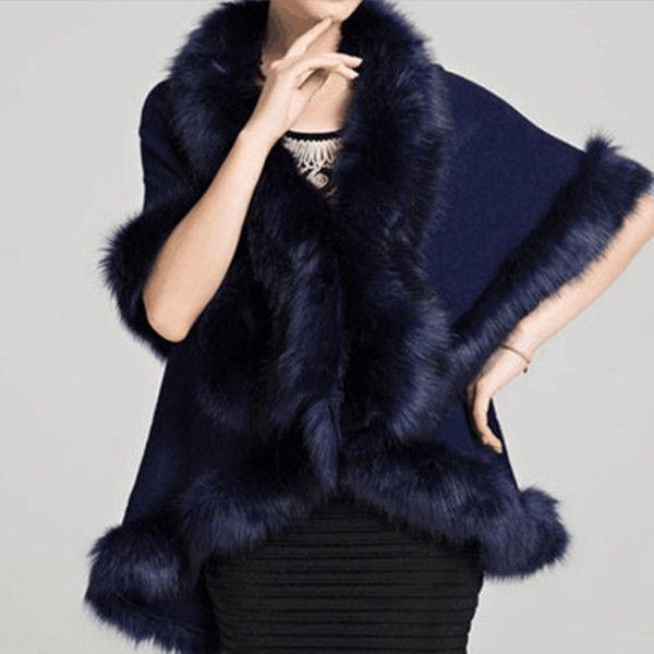 Women's Faux Fur Coats Winter Keep Warm with Fur Fox Collars Slim Female Fur Cloak Fur Shawl Coat