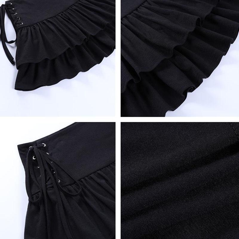 Women's Mini Skirt Streetwear Skirts Female Harajuku Y2k High Waist Lace-up Pleated Skirt Black Gothic Punk Club Skirt