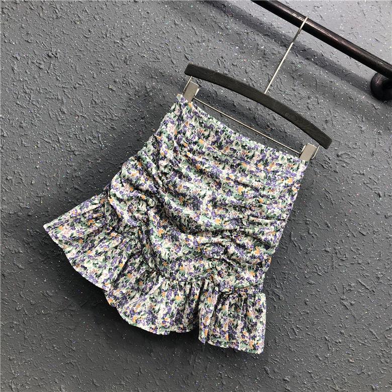 Women Skirts Floral Printed A-line Mini Skirts Ruffles Pleated Skirts Beach Holidays Casual Skirts