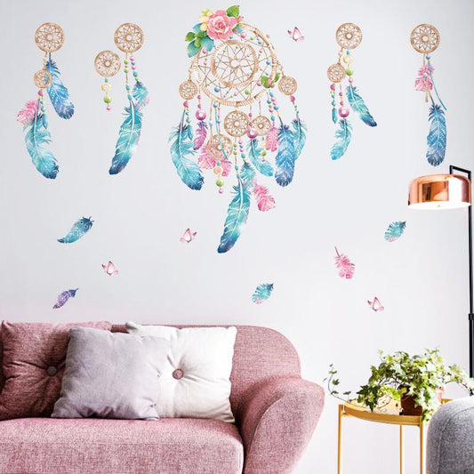 Colorful Feather Wall Stickers Catch Monternet Dream Catcher Art Design Decal Home Decoration Living