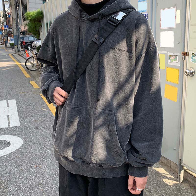 Solid Color Hooded Plus Velvet Sweater 2021 Spring and Autumn New Men's Loose Hoodie Coat