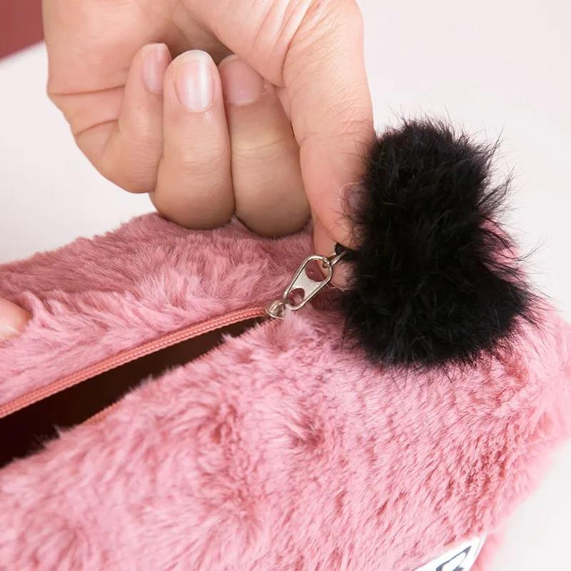 Winter Fur Cosmetic Bag Large Capacity Travel Multi-function Girl Plush Cosmetic Bag Fur Ball Decoration