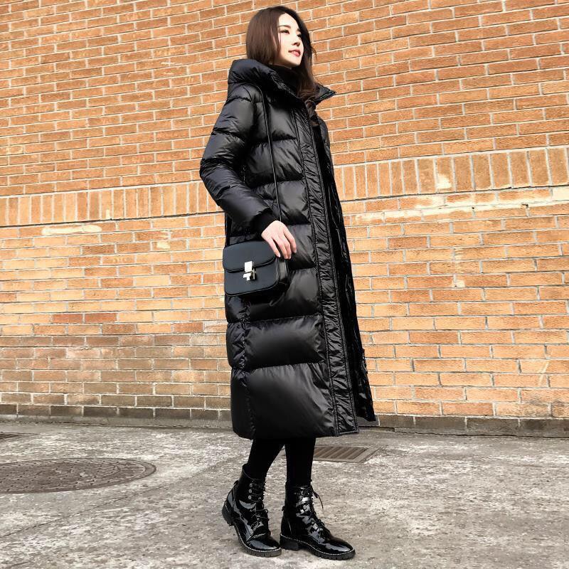 Winter Long Over-the-knee Down Cotton Jacket Solid Color Hooded Casual Cotton Jacket Fashion Slim Women Coat