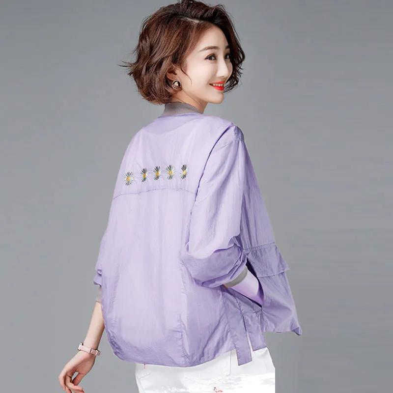 Embroidered Sun Protection Clothing Women's Long-sleeved Spring and Summer Light and Breathable Short Coat All-match Loose Anti-snoring Clothing Top