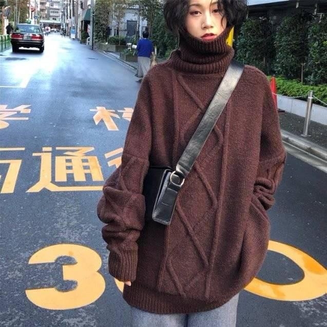Korean Thickening Twist Turtleneck Sweater Women's Winter Loose Solid Color Sweater