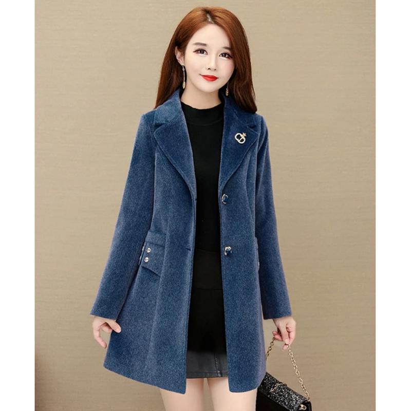 Women's Velvet Coat Mid-length Autumn and Winter Warm Woolen Coat Classic V Neck Slim Fit Coat Casual Padded Solid Soft High Quality Coats Large Size