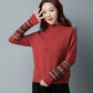Plus Size Women Vintage Embroidered Sweater Fashion Half Turtleneck Pullover Overwear Long Sleeve Knitwear