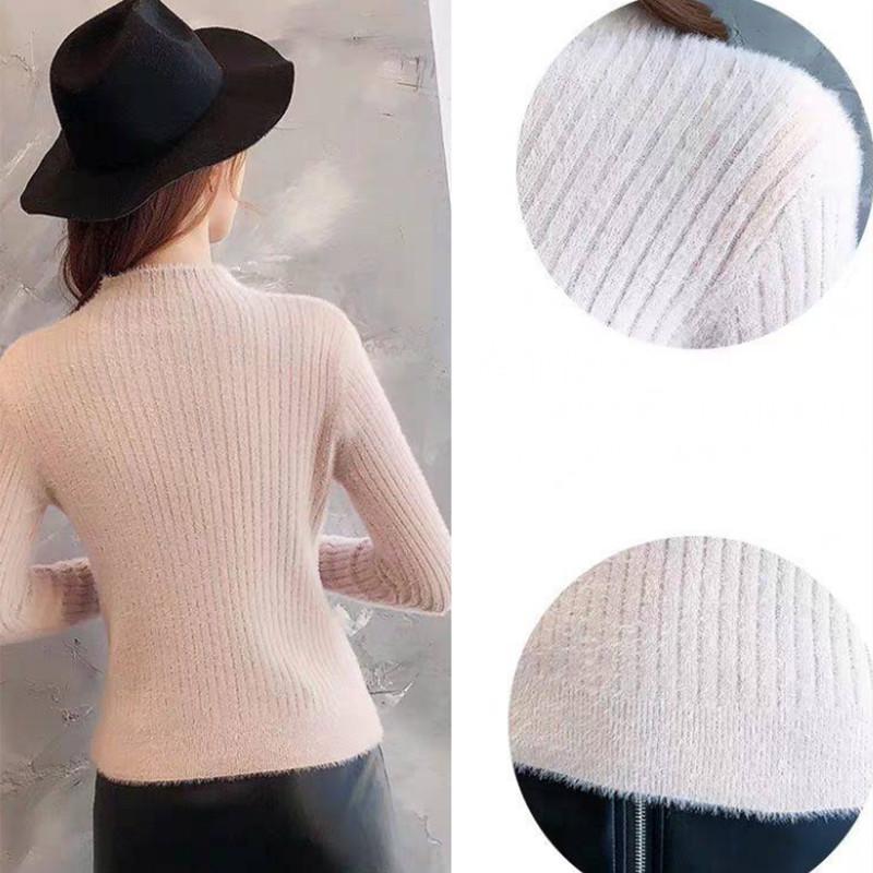 Pofulove waterproof mink half turtleneck sweater women long-sleeved winter fit bottoming shirt women