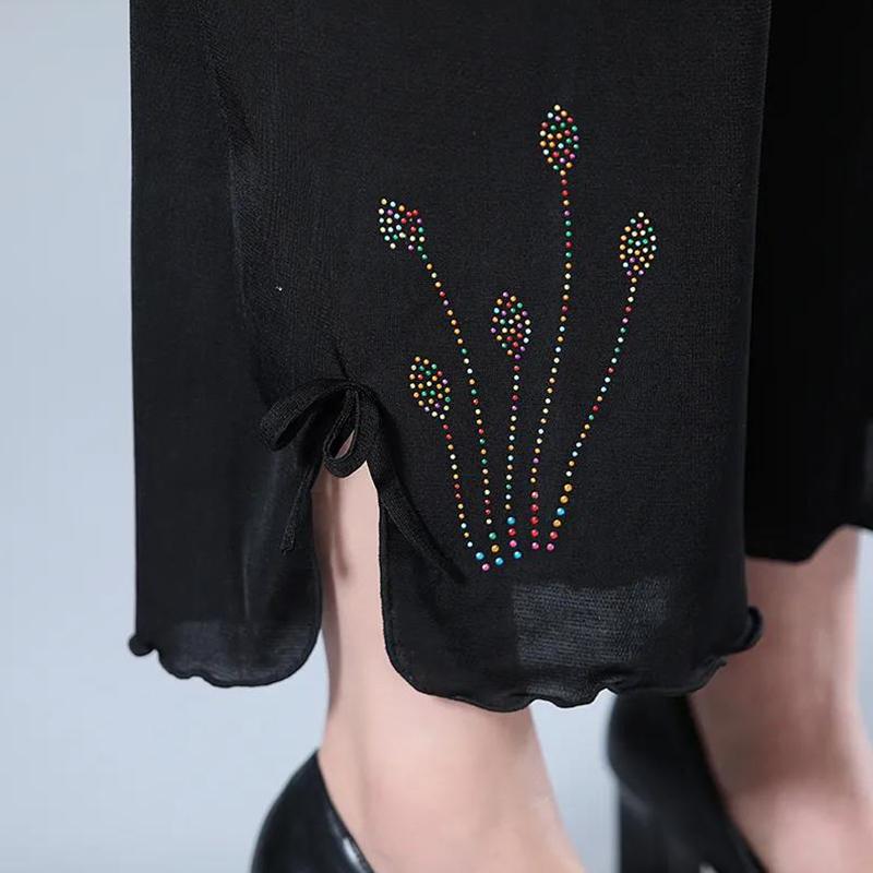 Ummer Wide-leg Pants Middle-aged and Elderly Women's Plus Size Hakama Mother Ninth Pants Middle-aged Air-conditioned Pants