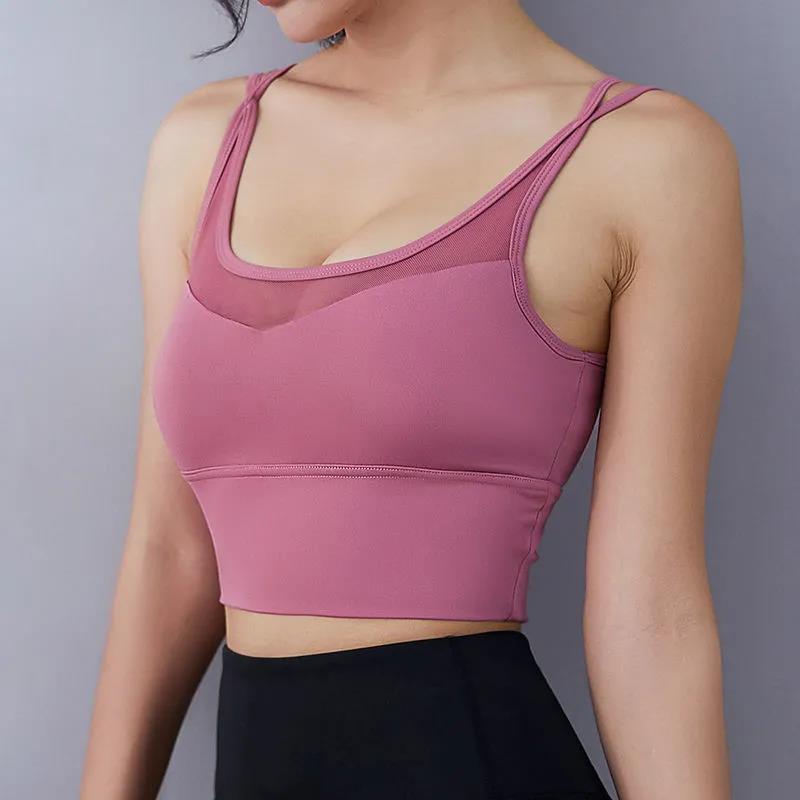 Women's Sports Bra Solid Color Sleeveless Halter Fitness Sling Anti-sliding Shock Outer Wear Yoga Bra