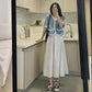 Women Elegant Casual Skirt Suit Summer V-Neck Long Skirt Vintage Two-piece Set Female Slim Holiday Skirt Set