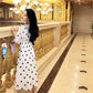 Black and White Point High Waist Temperament Was Thin V-neck Long Section Split Chiffon Dress