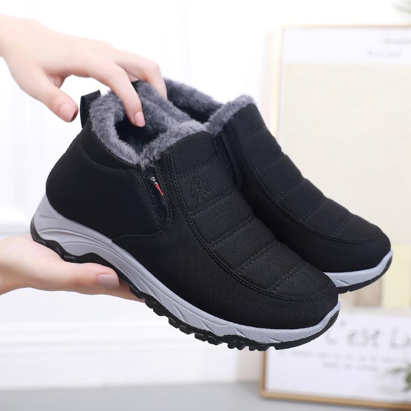 Autumn and Winter Women Plus Velvet Thick Warm Sports Shoes Non-slip Solid Color High-top Sneakers Middle-aged and Elderly Mothers Boots