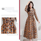 Cotton Long-sleeved Dress Women's Plus Size Women's Mother's Clothing Mid-length Slim Print Casual Long Skirt