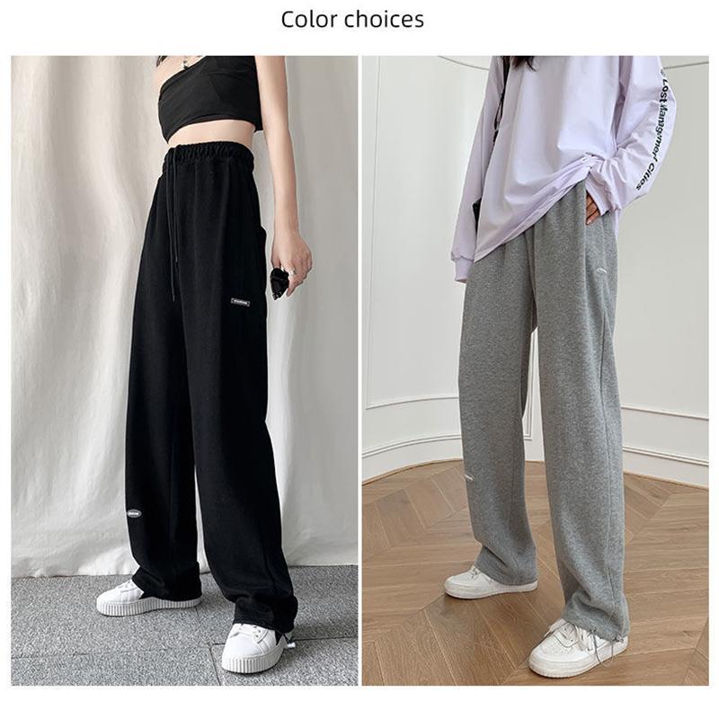 Drawstring Sweatpants Women's Casual Pants Thin and Loose Straight Pants Grey Sweatpants Black Pants Fitness Wide Pants Trousers