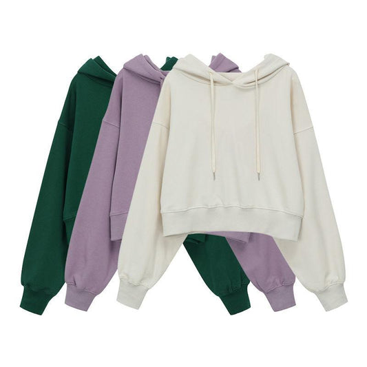 Sweatshirt Women's Short Loose Korean Style Spring and Autumn Hooded Pullover Top