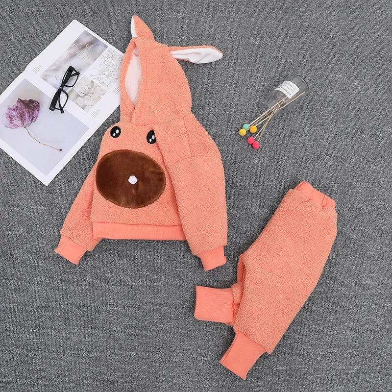 Baby Winter Girl Suit Cotton Coat Lamb Wool Plus Velvet Thickened Western Style Warm Children's Two-piece Cotton Jacket Coats