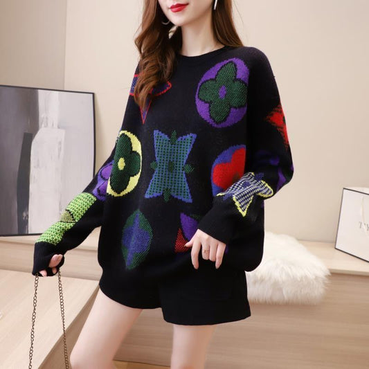 Men and Women Printed Pullover Sweater Students All-match Knit Sweater Shirt Unisex Knitwear Jumper College Style