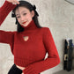Turtleneck Sweater Women's Autumn Winter Design Sense of Love Hollow Out Slim Slimming Short Knit Sweater Long-sleeved Top