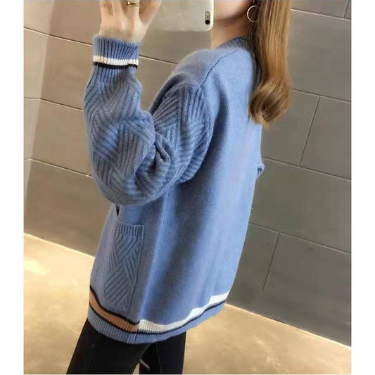 Autumn and Winter Sweater Coat Loose V-neck Cardigan Sweater Knitted Sweater Women Short Sweater
