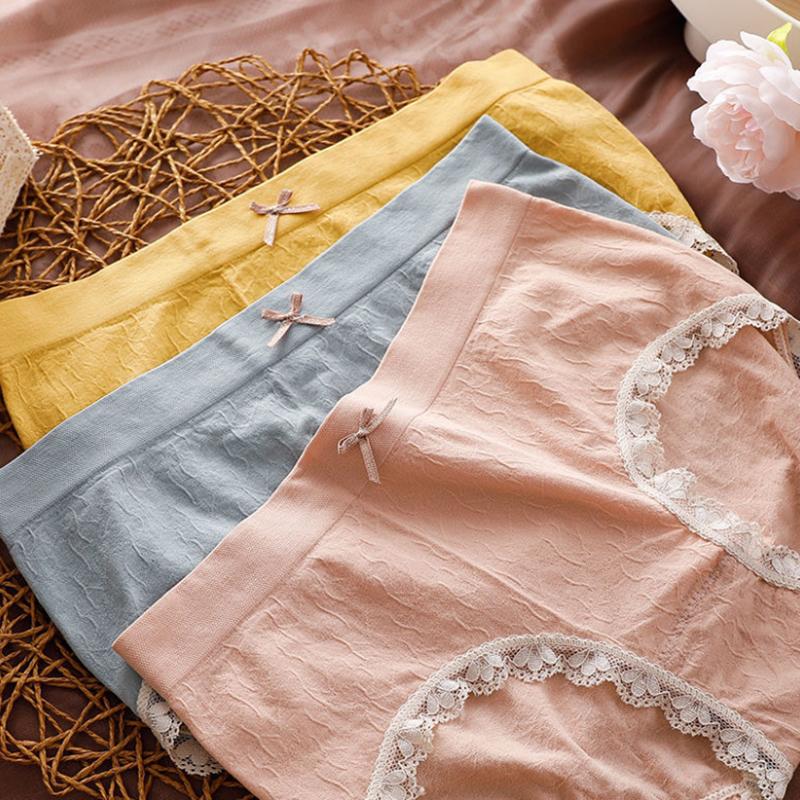 Women's Panties Lace Large Size Abdominal Hip Raise Student Mid-waist Pure Cotton Crotch Ladies Briefs