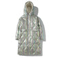 Winter Loose Hooded Thickened Knee-length Coat Shiny Illusion Color Down Jacket Women Mid-length