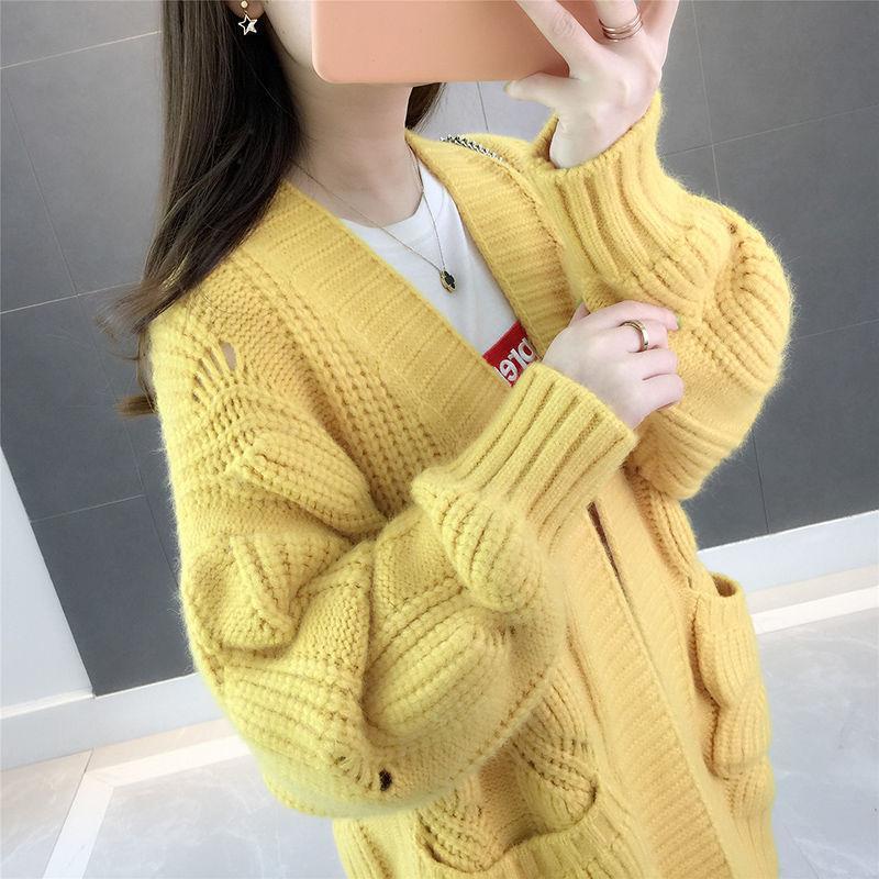 Mid-length Autumn and Winter Coat Casual Loose Knit Cardigan Loose Long-sleeved Sweater