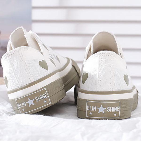 Girls Love Board Shoes Fashion White Shoes Women Korean Style Flat Student Canvas Shoes Women