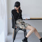 A-line Skirt Embroidered Cat Print Women Sexy Tight Hip Short Skirt Knee-length  Zipper Club Home Office Casual