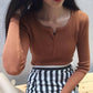 Pofulove Long Sleeve V-neck Pullover Short Button Sweater Women Open Navel Sexy Slim Waist Knitwear