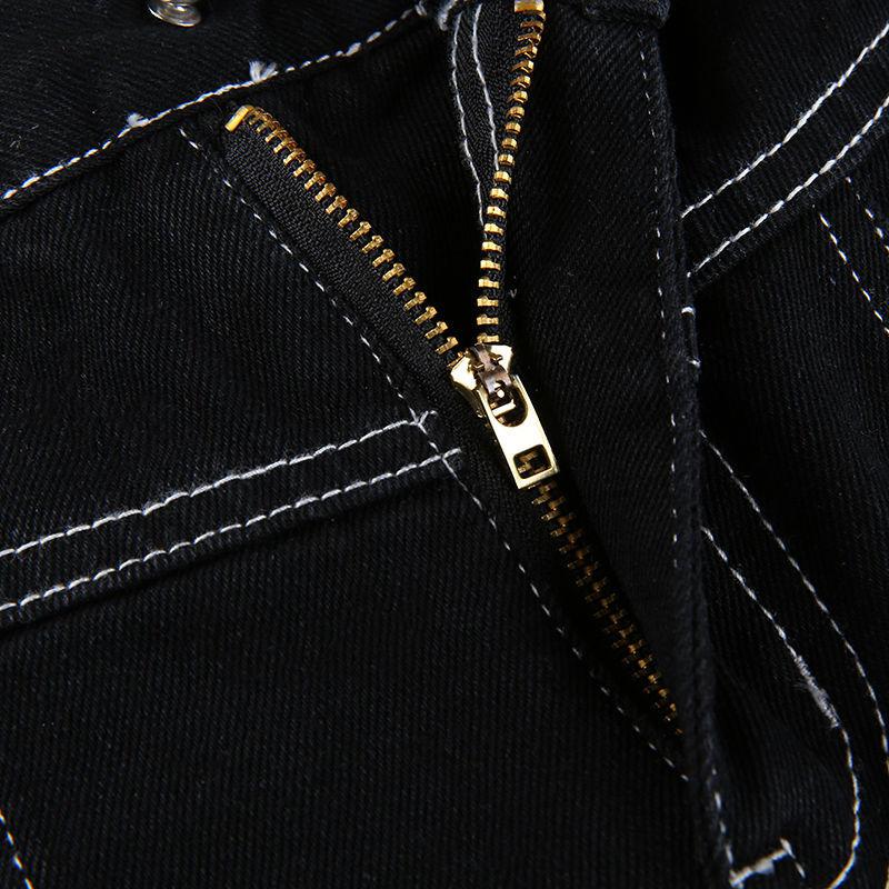 Europe and The United States Street Cool Street Shooting Straps High Waist Jeans Slim Legs Long Casual Wild