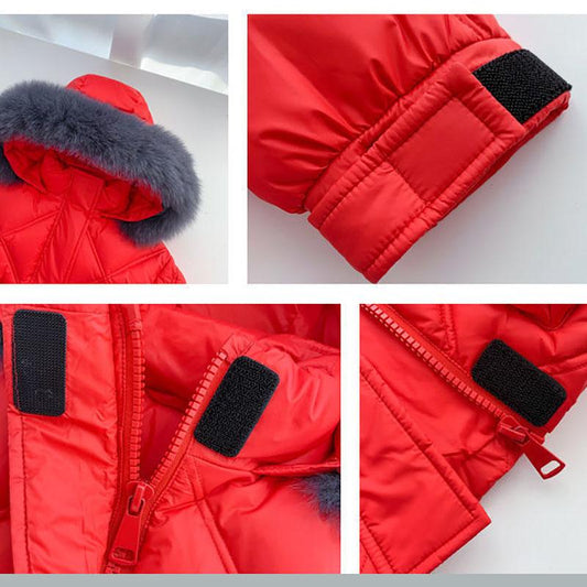 Girls' Thick and Velvet Warm Quilted Jacket Winter Mid-length Windproof Jacket