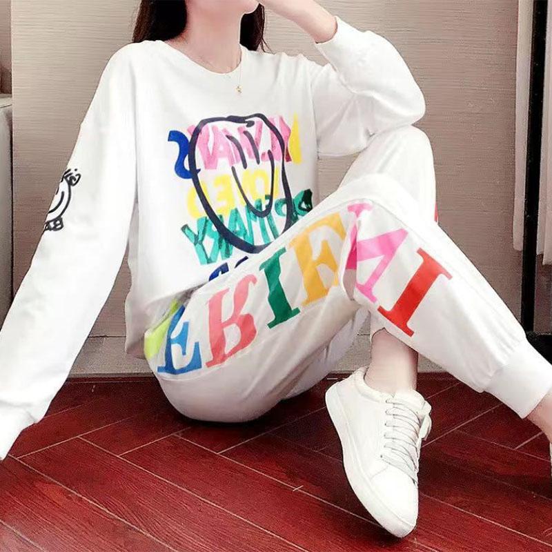 Sports Suit Women's Spring and Autumn Popular Large Size Loose Casual Temperament Fashion Long-sleeved Two-piece