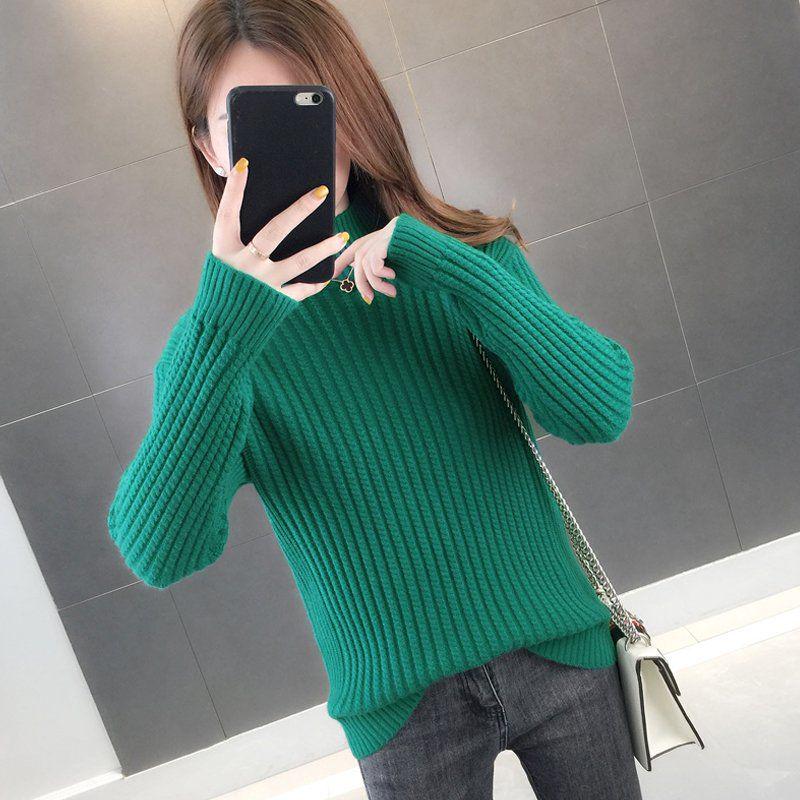 Winter Ladies High-neck Warm Sweater Pullover Slim-fit Warm Long-sleeved Knitted Sweater
